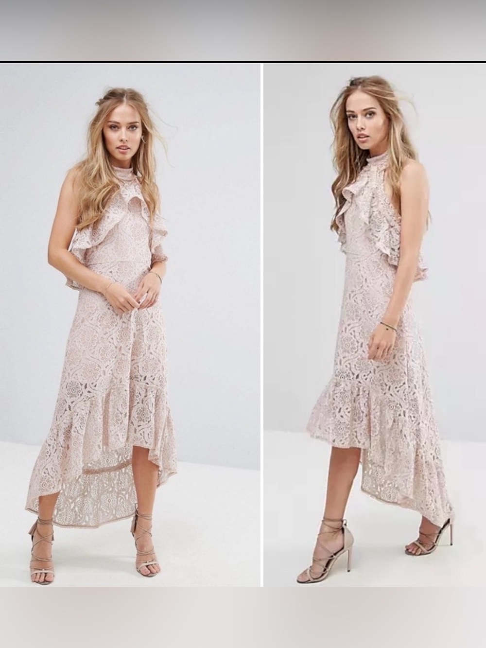 Foxiedox Blush Lace High-Low Ruffle Dress